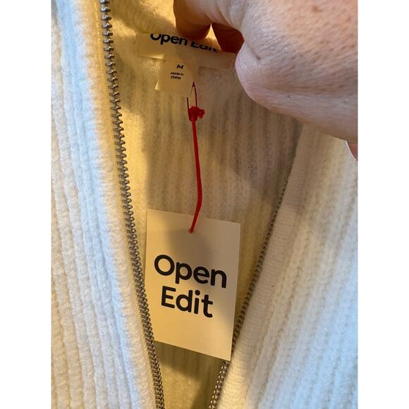 NWT Open Edit Oversize Rib Zip Sweater in Ivory Dove Cream Medium - Picture 5 of 6
